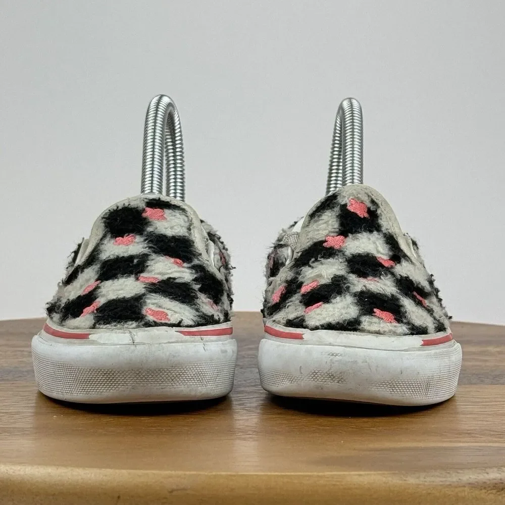 Big Kids Girls Vans Sherpa Classic Slip On Check Pink Flower Sneakers Size 1.5 Y